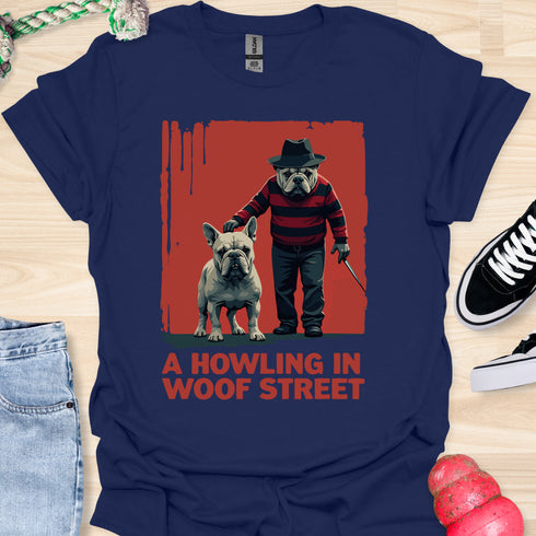 A Howling at Woof Street - Halloween - V1 - Frenchie and Bulldog T-Shirt